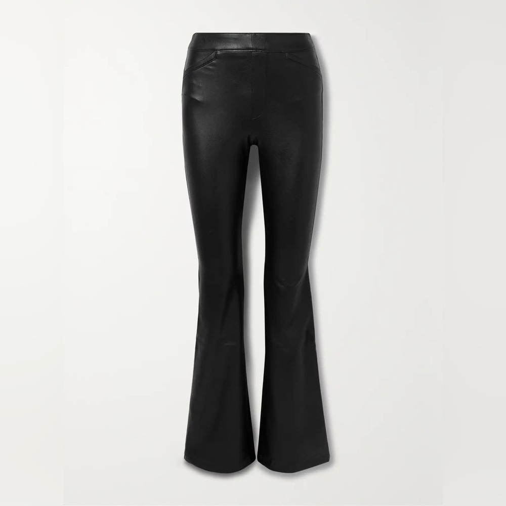 Spanx Faux Leather Stretch Flared Pants - Hi Waist, Black, Large